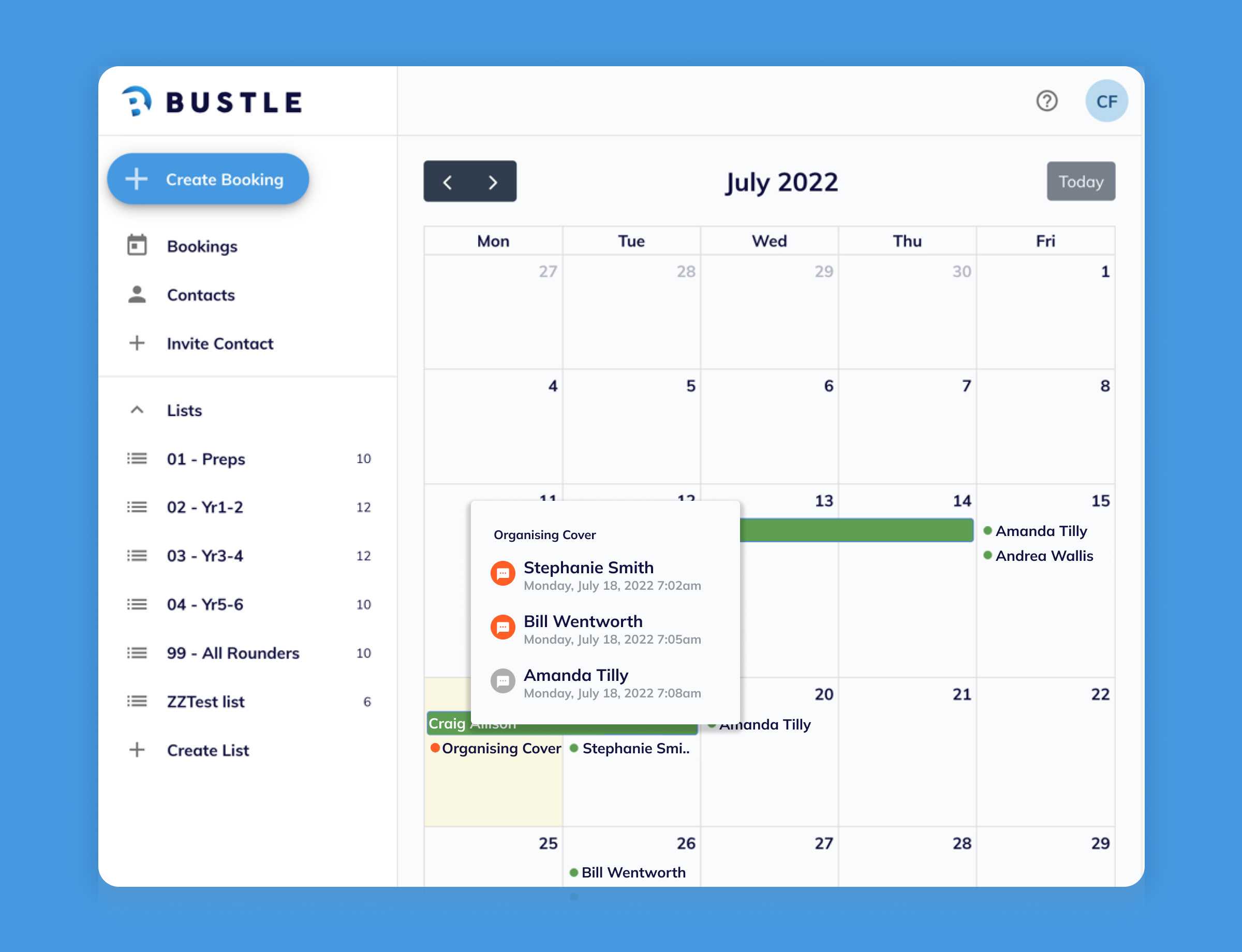 Bustle calendar view